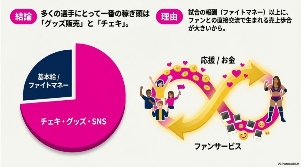 多くの女子プロレスラーにとって一番の稼ぎ頭はグッズ販売とチェキである理由の図解