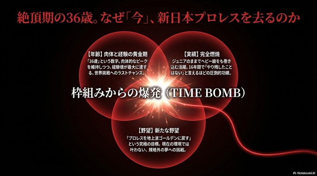 36歳という年齢での世界挑戦とドデカい夢を表現した高橋ヒロム選手の概念図