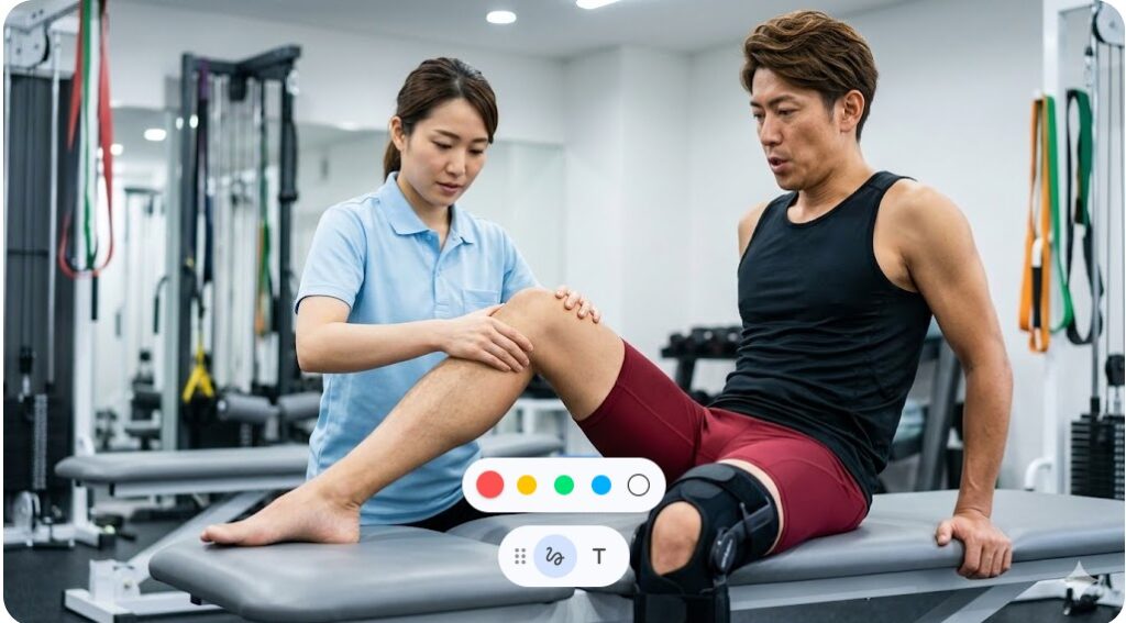 膝の負傷を乗り越えるため、トレーナーと共にリハビリと肉体改造に励む内藤哲也選手の様子