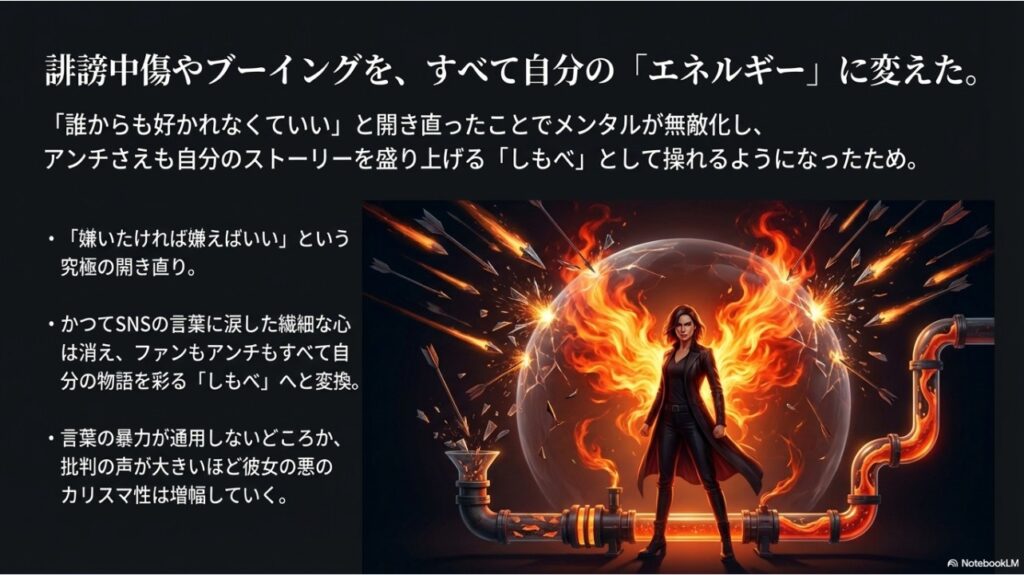 誹謗中傷やブーイングをすべて自分のエネルギーに変えてメンタルが無敵化した上谷沙弥選手のイメージ