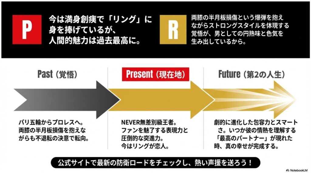 ウルフアロン選手の過去(覚悟)、現在(NEVER王者)、未来(第2の人生)を繋ぐキャリア図