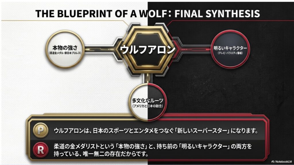 本物の強さと明るいキャラクターを併せ持つ新しいスーパースターとしての構成図
