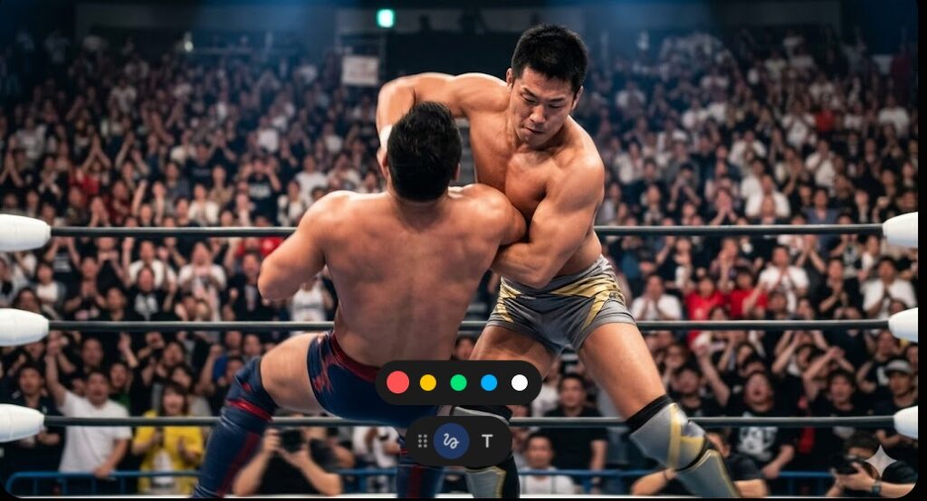 リング上で激しくぶつかり合うカラム・ニューマン選手と王者・辻陽太選手の攻防