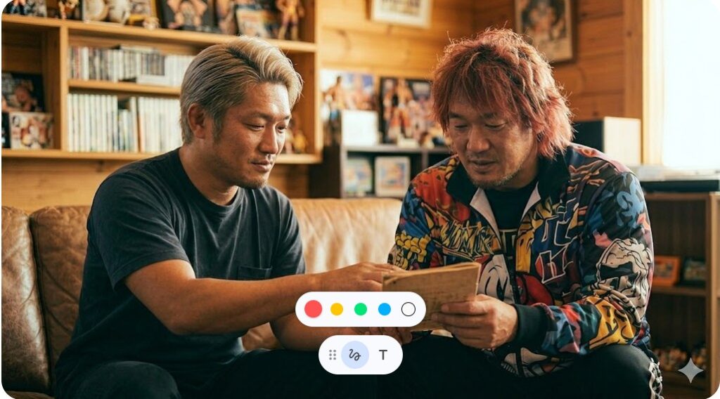 新日本プロレス所属ラストマッチとなった大阪大会のバックステージで、固い握手と抱擁を交わすタイチ選手と高橋ヒロム選手。