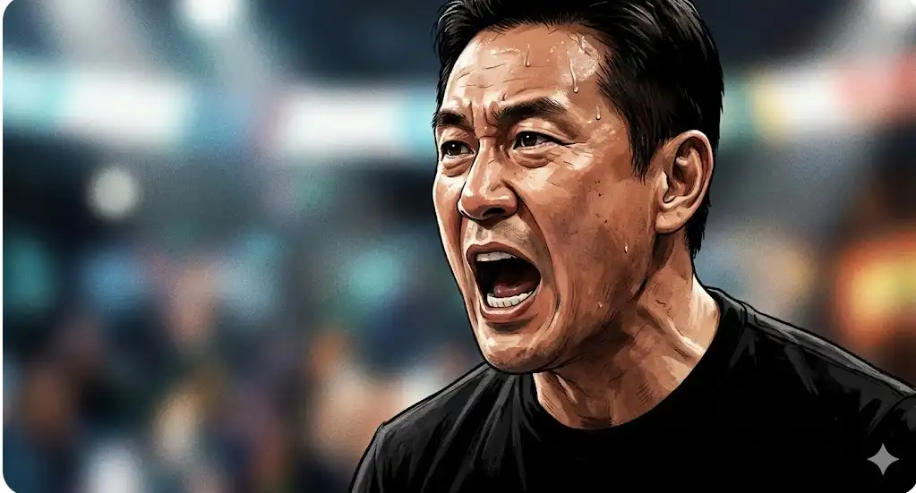 格闘技のリング上で魂を込めて叫ぶ高田延彦さんをイメージしたイラスト。