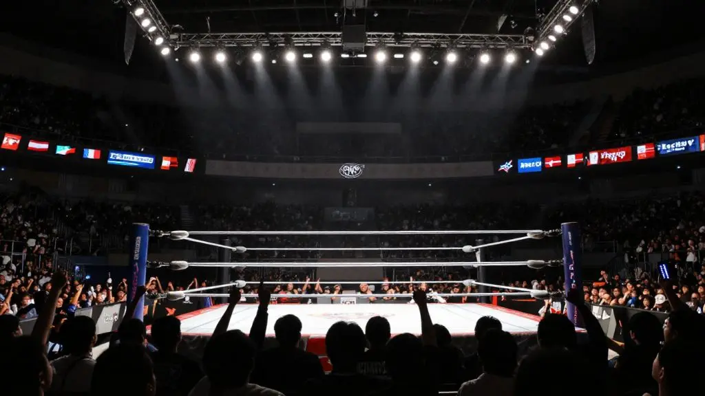 大歓声に包まれるスターダムのプロレスリング会場の様子