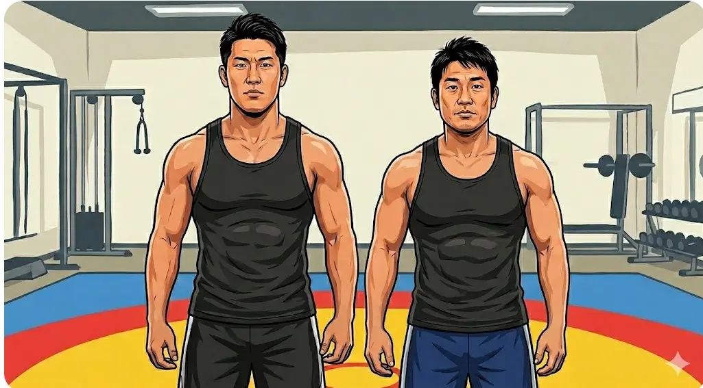 道場のような場所で、ヘビー級の肉体を維持するためにトレーニングに励む棚橋弘至さんのイメージ画像。